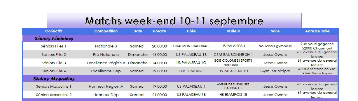 Programme Week end 11 09